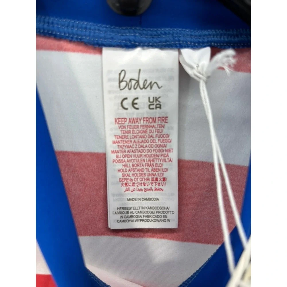 NWT Boden Rash Guard Boys 11-12Y Red‎ White Striped UPF 50+ Swim Shirt B1854